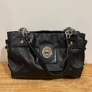 Coach vintage solid black kiss lock shoulder bag purse with polka dot interior